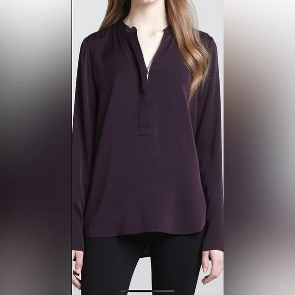 Vince Tops - Vince 100% Silk Purple Zip Placket  Popover Top Tunic Lightweight Shirt Blouse S